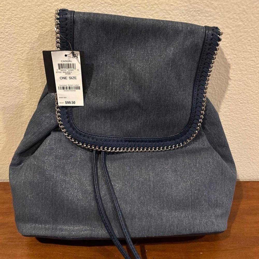 INC International Concepts Women's Bailie Metallic Twill Backpack Blue O/S